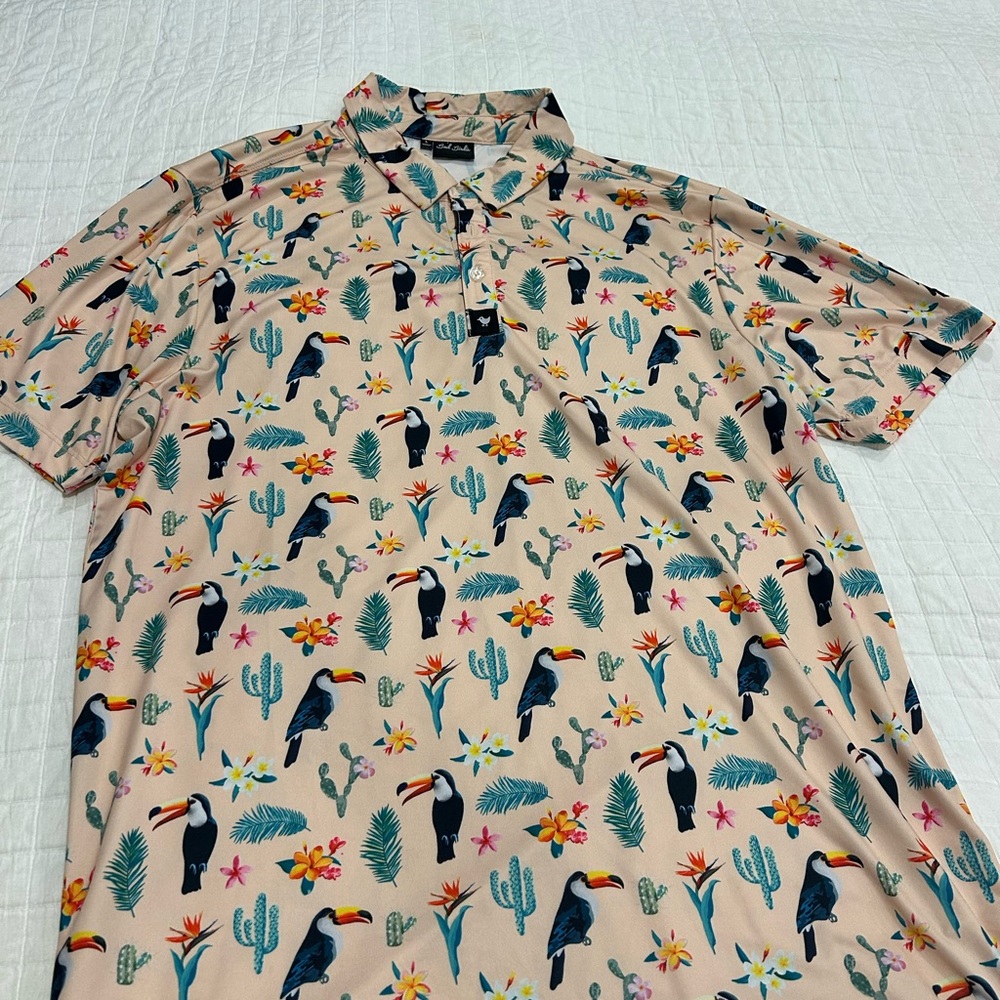 Bad Birdie Multicolor Toucan and Cactus Polo